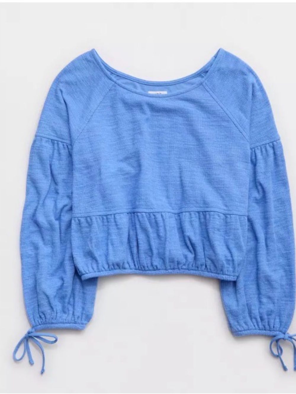 Aerie Endless Summer Bluebell Cropped Sweatshirt XS Balloon Sleeve Tie Cuff